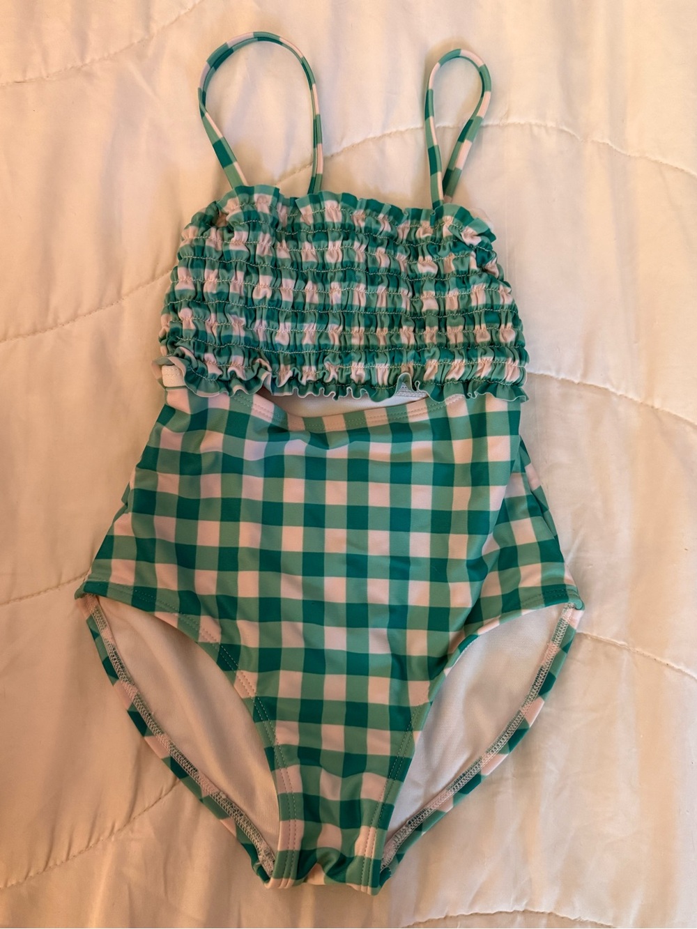 Cat & Jack Green Gingham Smocked One-Piece Swimsuit